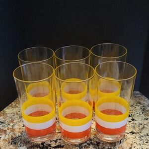 Set Of 6 Georges Braird Vintage Yellow and Orange Striped Glass Tumblers